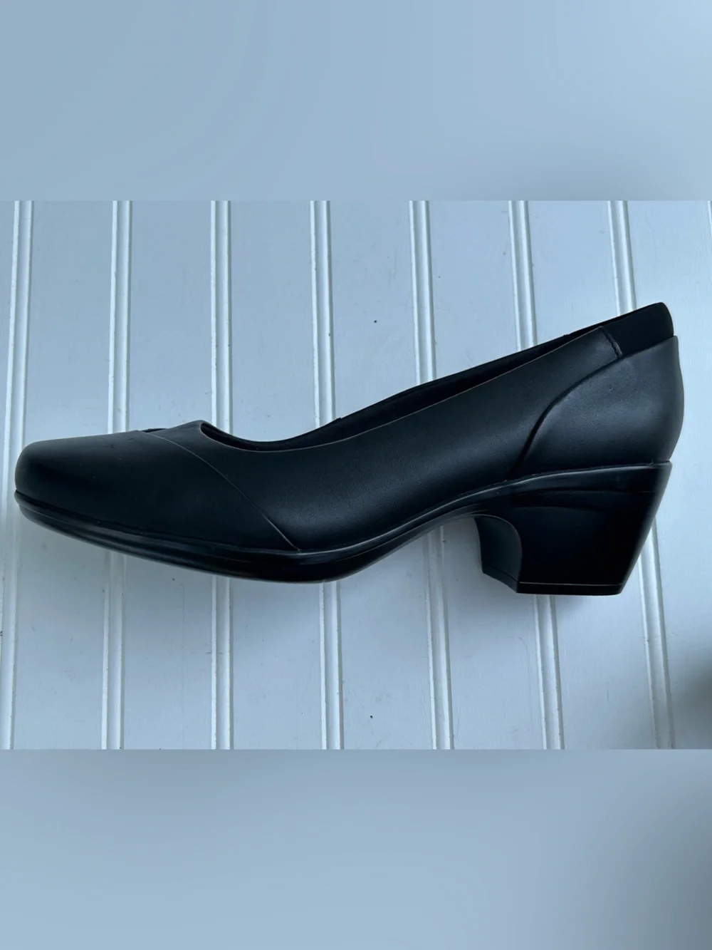 Clarks Shoes Emily Alexa Black Block Heel Pumps Leather Comfort Dress Size 11